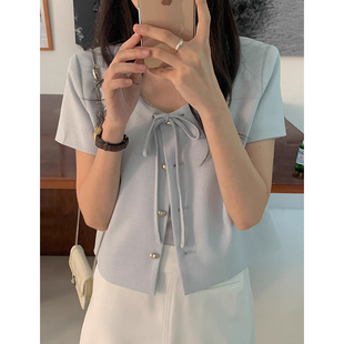 良良家小香风爱心单排扣系带外套女夏季 上衣 新款 温柔减龄宽松短袖