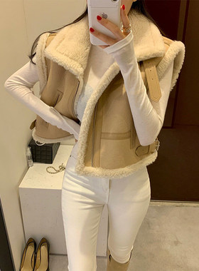 良良家皮毛一体羊羔毛马甲外套女