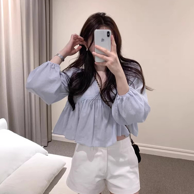 温柔小清新短款雪纺衬衫女