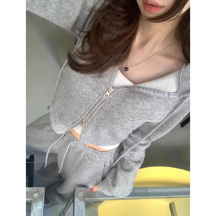 连帽卫衣开衫 子运动套装 外套女2025冬季 休闲长裤 新款 小众百搭短款