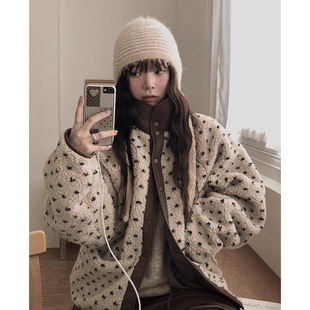 多口袋百搭棉衣 新款 法式 减龄双面穿撞色提花羊羔毛外套女2025冬季