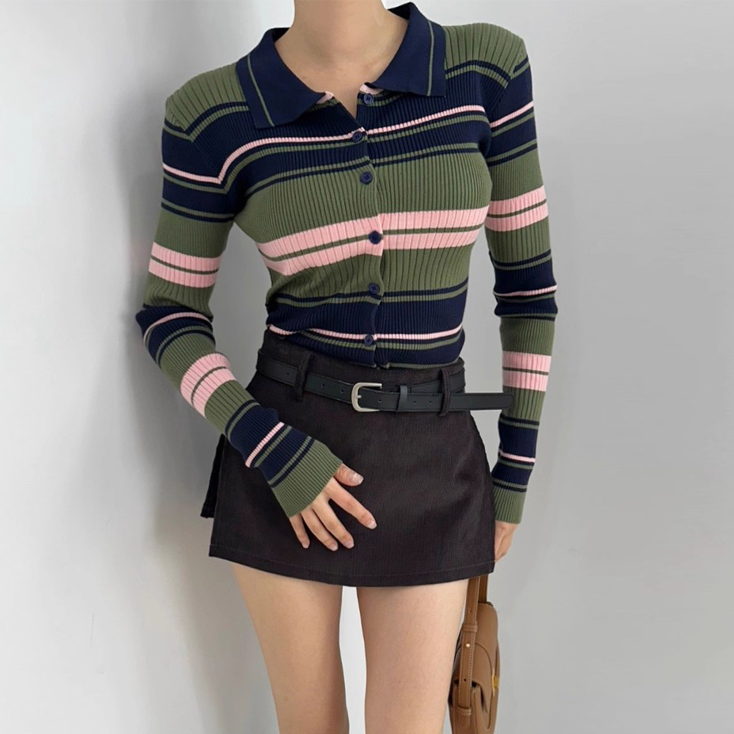 复古小众彩色条纹针织衫毛衣外套