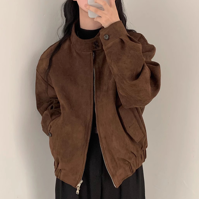 chic立领双拉链式短款夹克外套女