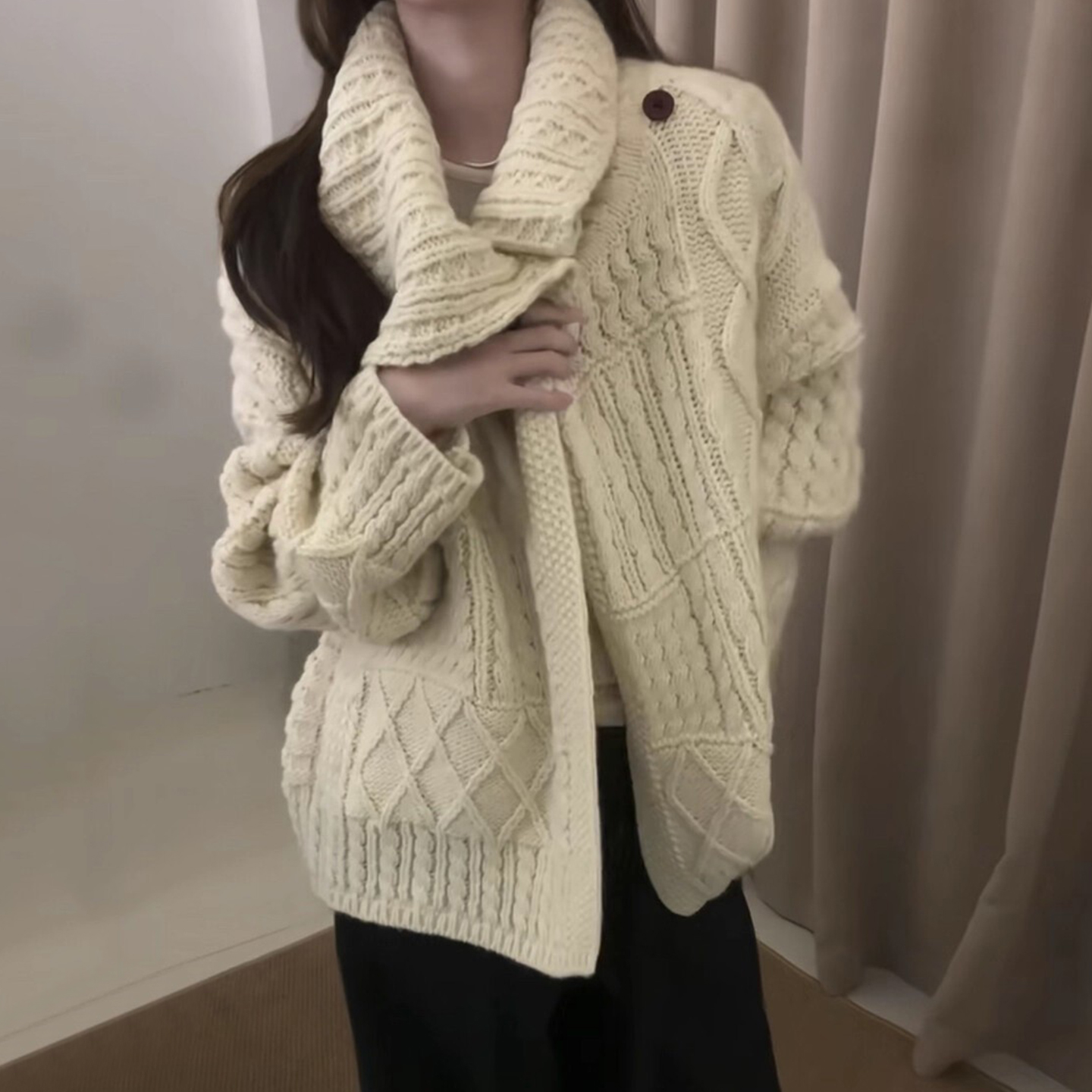 慵懒风麻花纹宽松针织衫毛衣外套