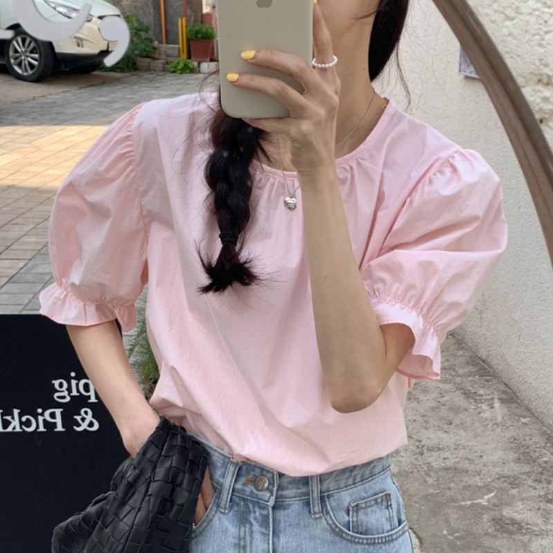 甜美糖果色粉色衬衫女装