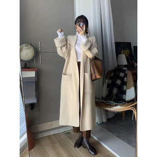 良良家复古慵懒风加厚中长款毛衣外套女秋冬季高级感针织开衫上衣