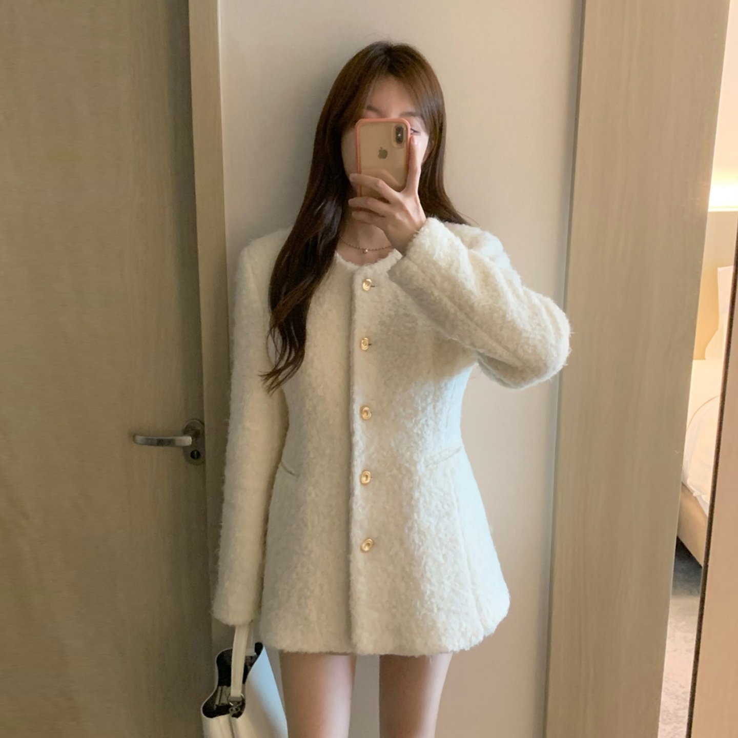 温柔风单排扣小香风呢子外套大衣