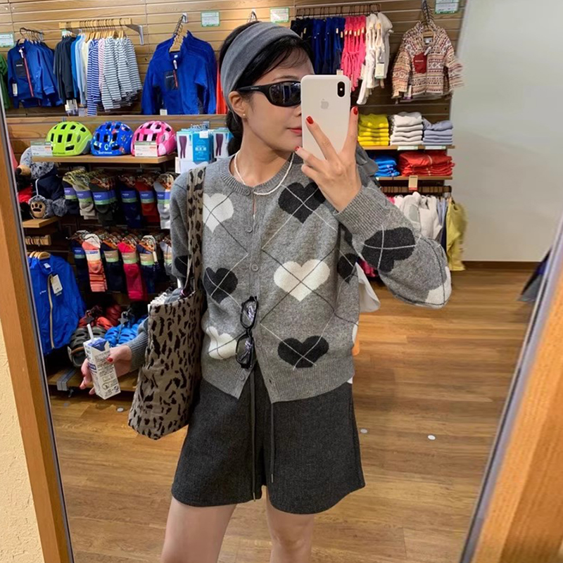 爱心提花长袖针织开衫毛衣外套