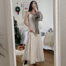 吊带连衣裙女 浪漫V领重工蕾丝钩花设计感无袖 韩国chic春季 法式