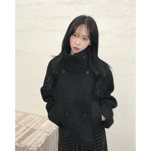 加厚保暖短款毛呢外套女秋冬季复古气质立领双排扣小个子呢子上衣
