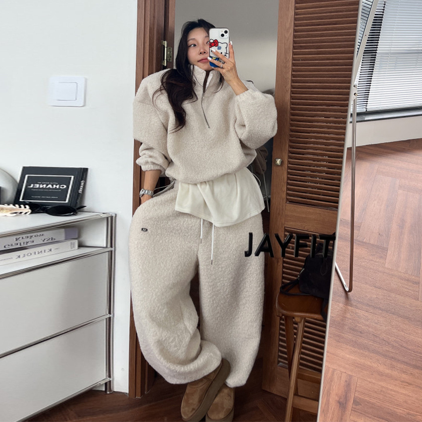 时尚套装半拉链抽绳短款羊羔毛卫衣女秋冬复古高腰束脚裤休闲长裤,女装/女士精品,时尚套装,淘宝优惠券,粉丝福利购,淘宝优惠卷