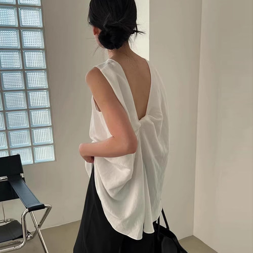 后背扭结设计感宽松百搭背心衬衫