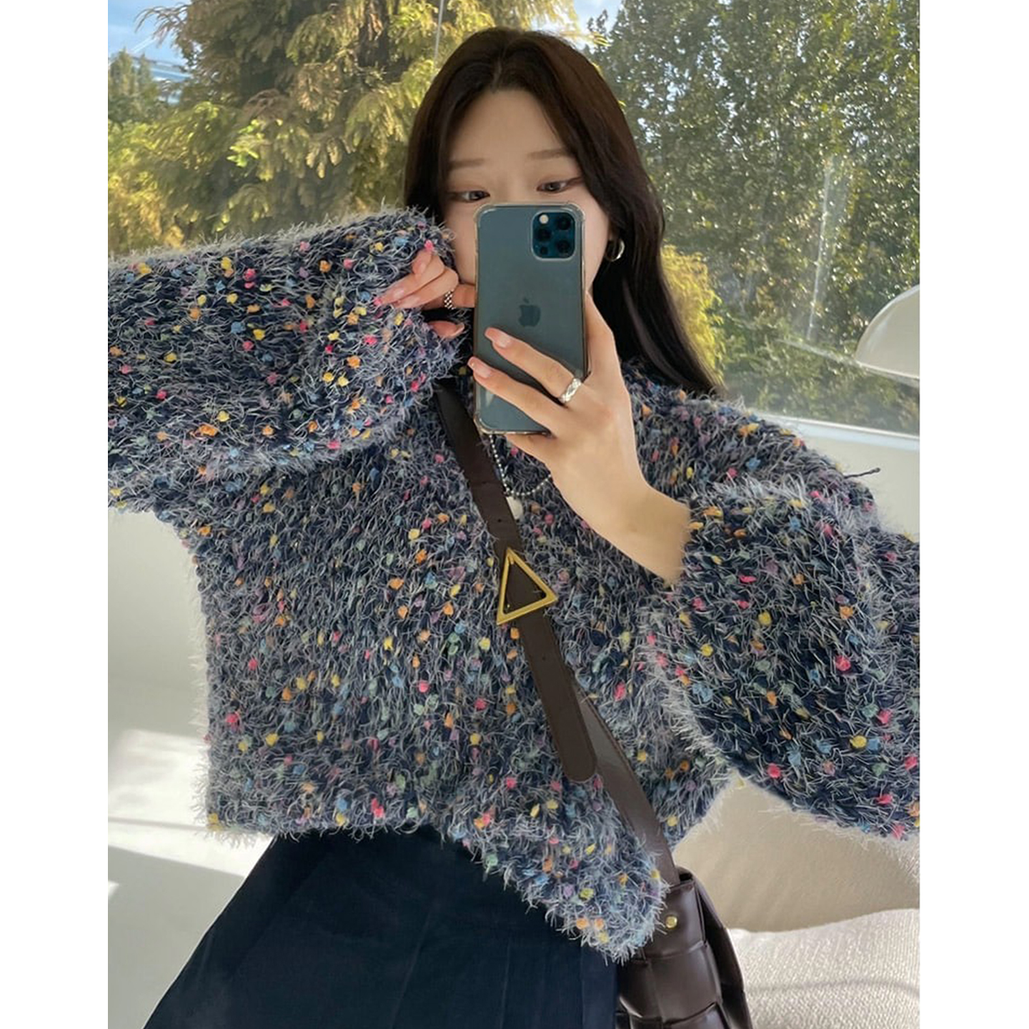 复古洋气彩色球球点缀毛绒绒针织衫女2025冬季新款软糯百搭款毛衣