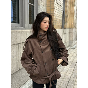 良良家美拉德鹿皮绒系带风衣外套女秋季新款高级感巨好看夹克上衣
