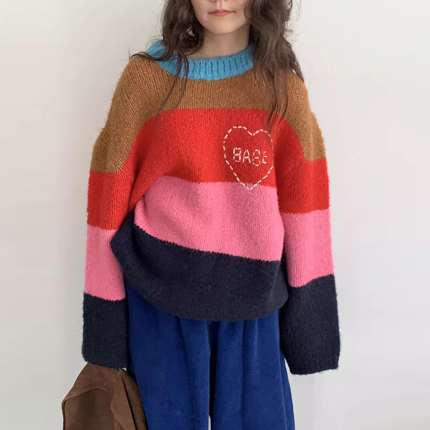 减龄刺绣爱心字母印花彩虹条纹毛衣女2025冬季新款软糯针织衫上衣,女装/女士精品,毛衣,淘宝优惠券,粉丝福利购,淘宝优惠卷