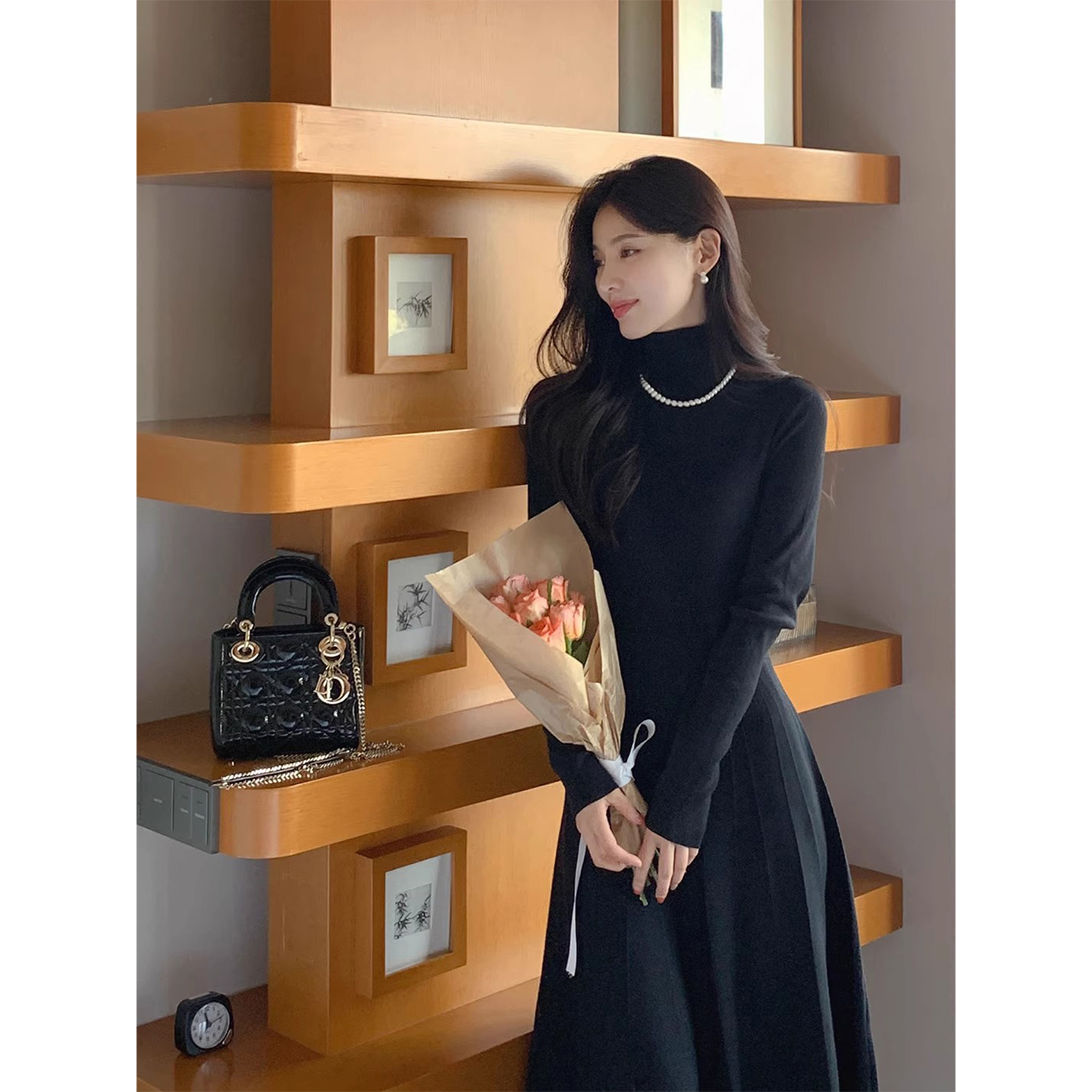 高级感纯色打底针织毛衣连衣裙