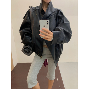 良良家黑色复古皮衣外套女秋季新款酷飒风小个子机车服夹克上衣