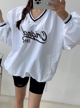 百搭字母印花抽绳棒球服长袖卫衣