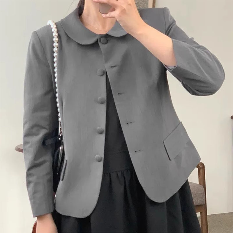 韩国chic春季小众设计感娃娃领单排扣宽松百搭长袖短款西装外套女,女装/女士精品,西装,淘宝优惠券,粉丝福利购,淘宝优惠卷