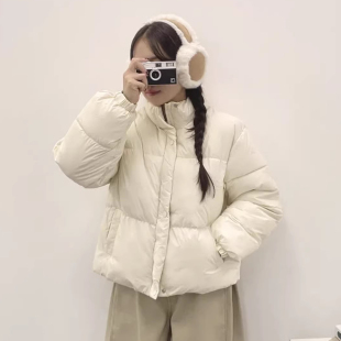 简约气质立领百搭保暖面包服外套女秋冬季 棉衣 小个子纯色宽松短款