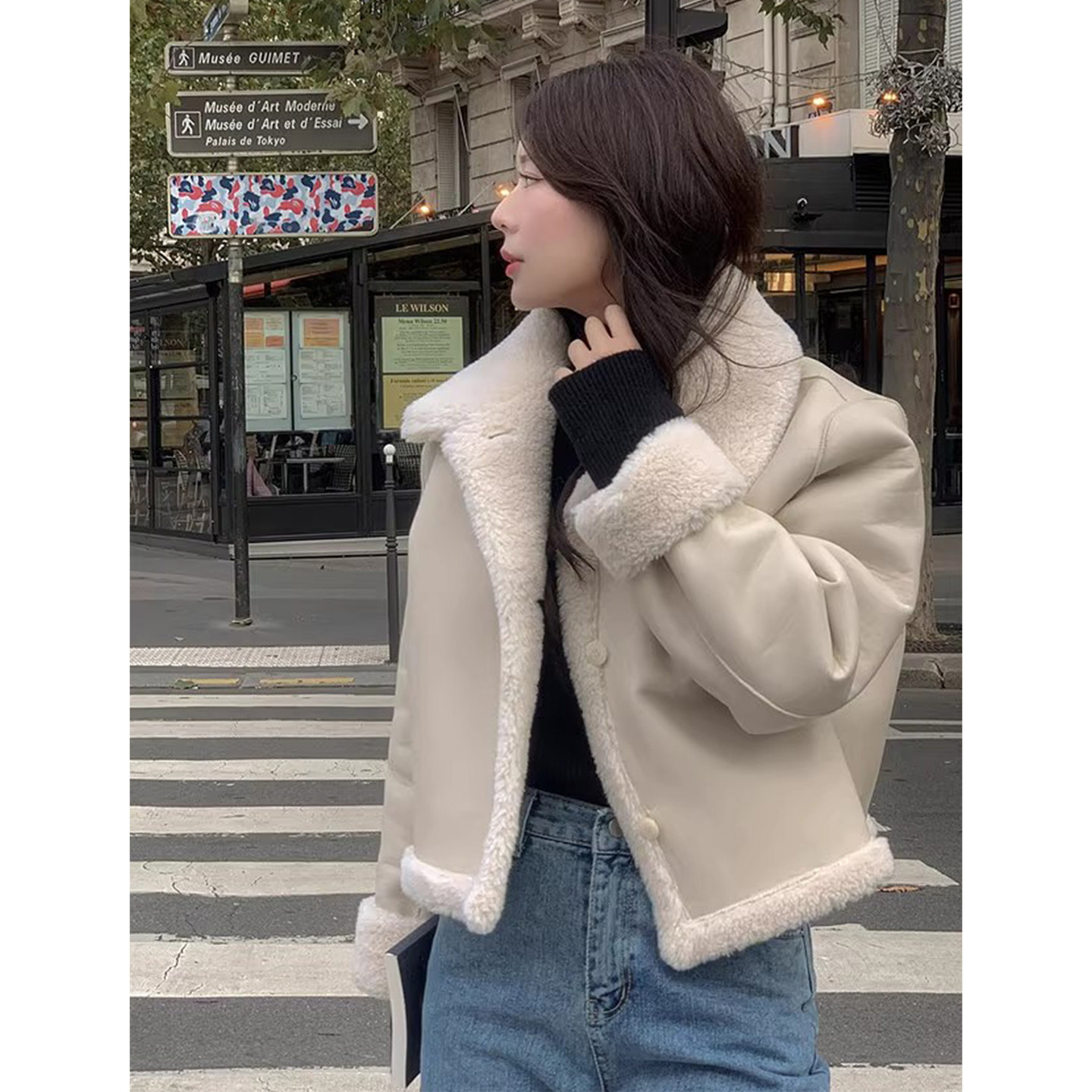 复古翻领皮毛一体羊羔毛短外套女2025冬季新款两面穿宽松百搭上衣,女装/女士精品,短外套,淘宝优惠券,粉丝福利购,淘宝优惠卷