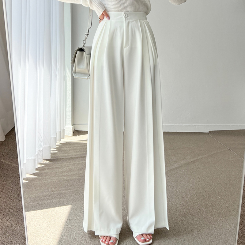 chic高腰百搭压褶阔腿拖地休闲裤
