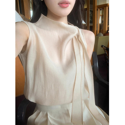 半高领飘带设计感背心衬衫