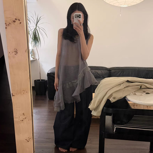 良良家 夏季新款甜美风蕾丝拼接不规则裙摆连衣裙女可叠穿背心裙