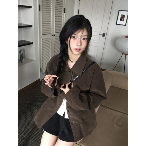 韩系美拉德放鹿皮绒短外套女
