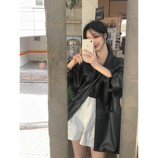 良良家复古帅气机车皮衣短外套女秋季韩版宽松休闲百搭夹克上衣
