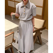 良良家高级感polo领宽松短袖上衣女夏季新款高腰垂感休闲长裤套装