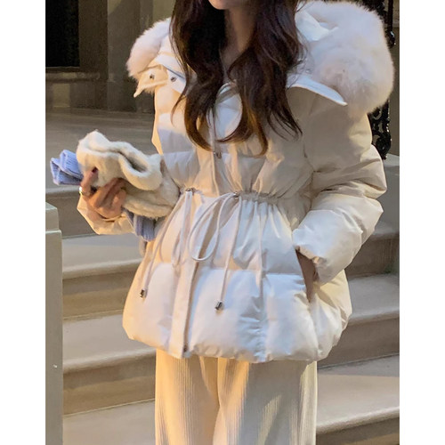 高级感大毛领抽绳羽绒服棉服外套