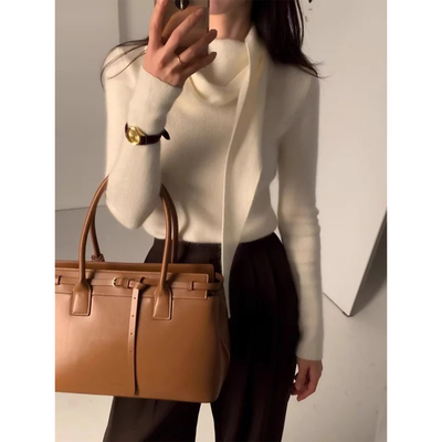 设计感围巾式长袖针织衫毛衣女