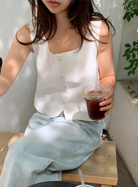 老钱风方领西装马甲背心女