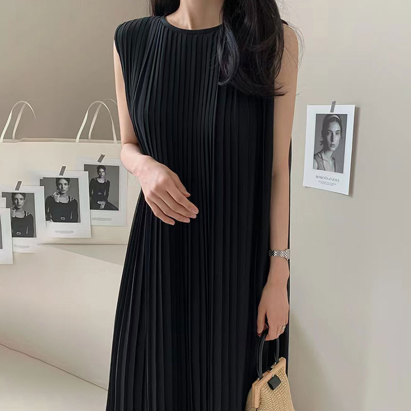 韩国chic圆领风琴褶背心连衣裙
