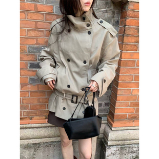 良良家卡其色中长款风衣外套女2026秋季新款高级感双排扣系带大衣