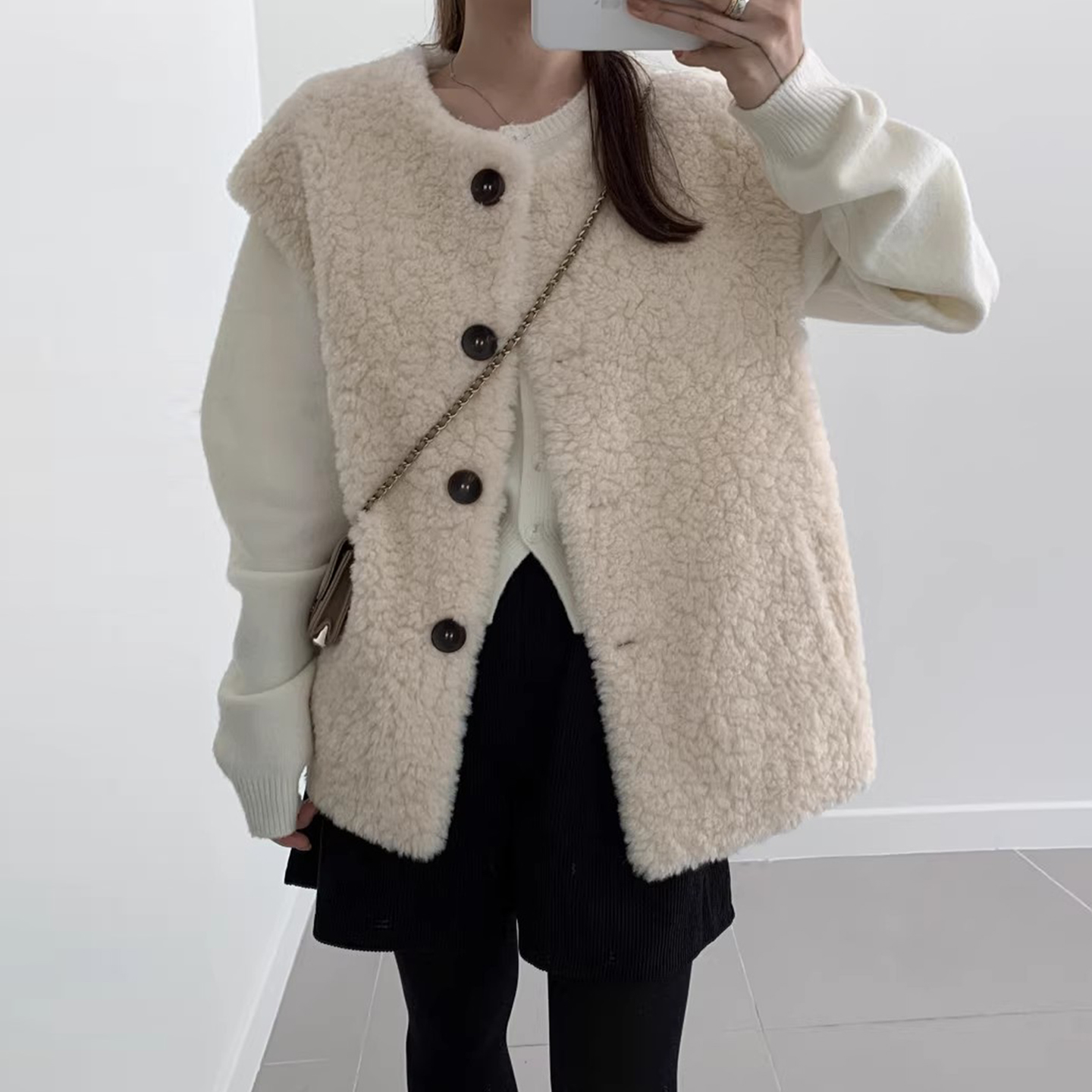 复古百搭毛茸茸羊羔毛马甲外套