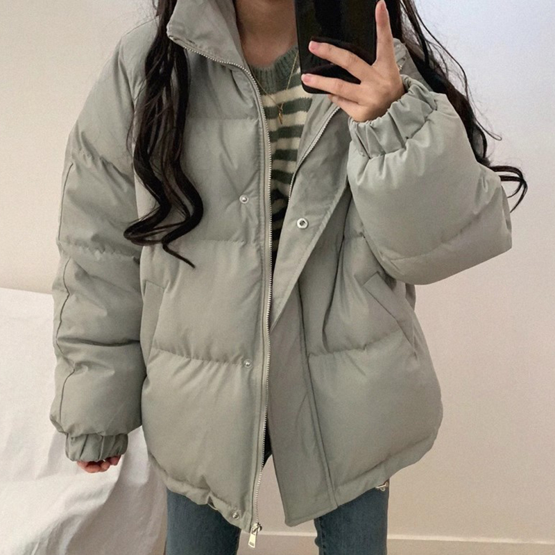 韩国chic秋冬新款复古百搭拉链式宽松休闲百搭长袖面包棉服外套女