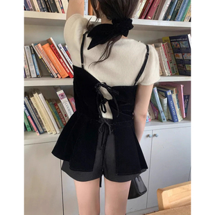 短裙 叠穿无袖 设计感后背系带蝴蝶结迷你吊带连衣裙女2025秋季 新款