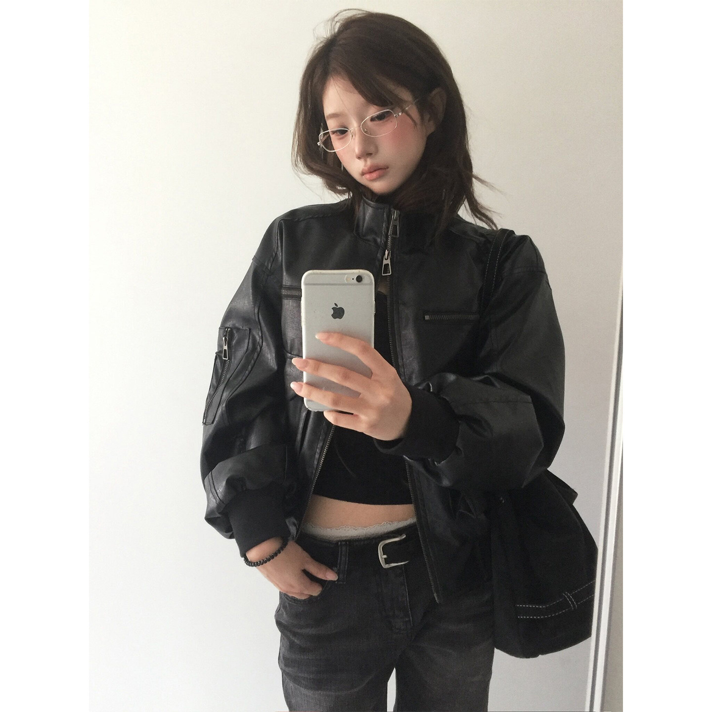 良良家韩系黑色PU皮衣外套女2026秋季新款复古酷飒机车服夹克上衣