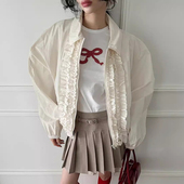 新款 外套女春季 设计感小众宽松百搭拉链上衣 饰衬衫 良良家木耳边装