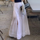 良良家法式 A字长裙 百搭个性 气质拼接木耳边开叉半身裙女夏季 新款