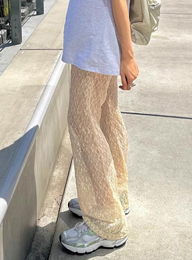 良良家立体蕾丝网纱喇叭裤女夏季新款小性感有内衬安全短裤长裤子