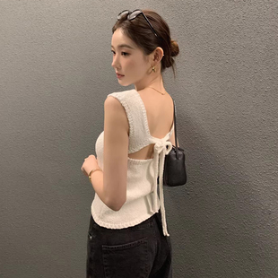 针织衫 新款 良良家小心机露空背绑带无袖 女夏季 上衣 法式 设计感修身