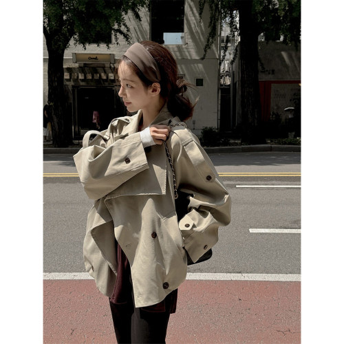 复古英伦风双排扣工装风衣外套女