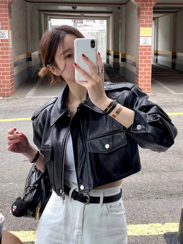 宽松百搭短款PU皮衣机车服外套