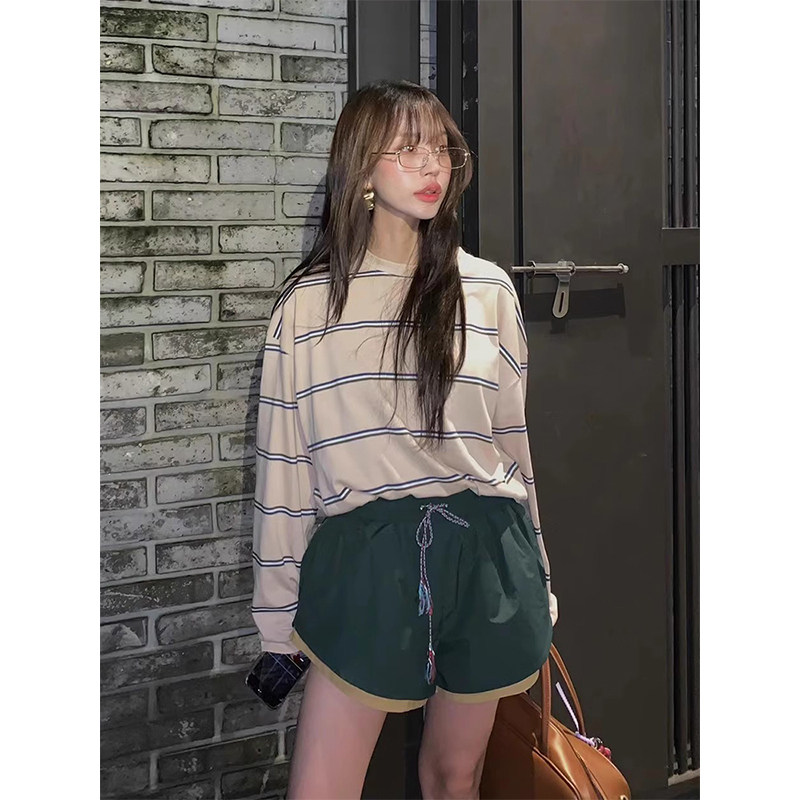 良良家拼接撞色双层休闲裤短裤女