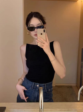 显瘦纯色外穿黑色无袖针织背心女