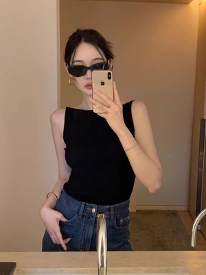 显瘦纯色外穿黑色无袖针织背心女