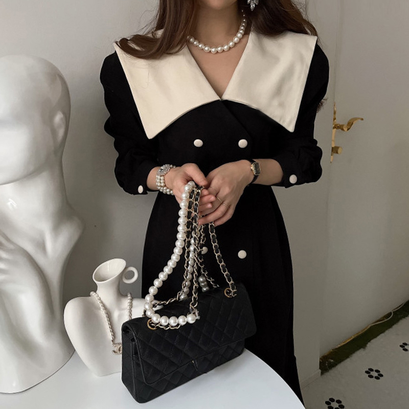 chic大翻领双排扣鱼尾连衣裙女